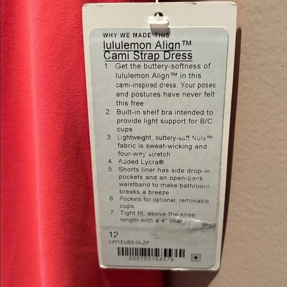 LULULEMON ALIGN CAMI STRAP DRESS IN GLAZE PINK SZ 12 NWT - Picture 7 of 9